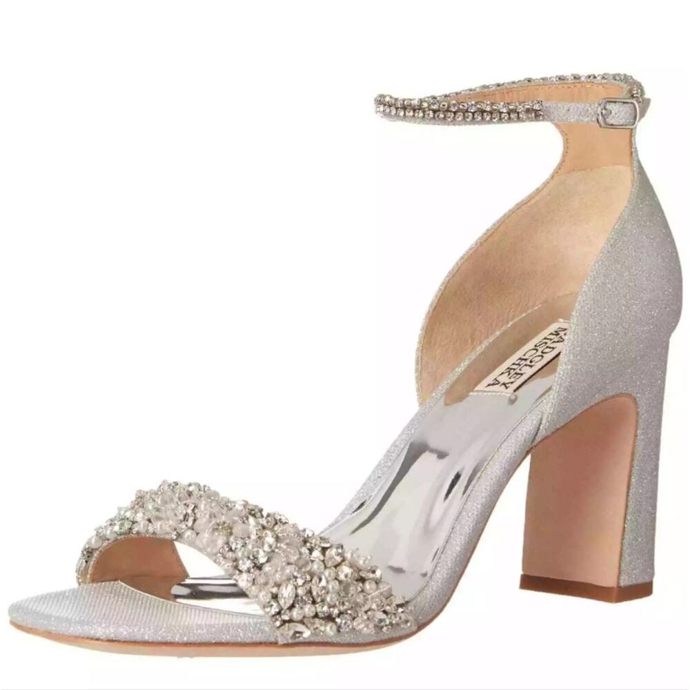 Badgley Mischka Kendall Rhinestone Evening Heel Silver SlipOn Formal Wedding 6.5